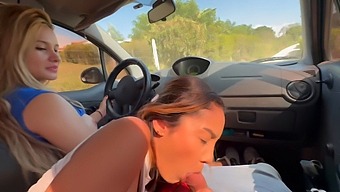 Two Babes Invite Me For A Ride And Give Me A Blowjob In Their Car Until I Cum