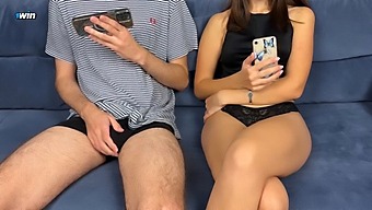 Stepbrother Joins Stepsister In Watching Porn And Masturbating, But She Takes It To The Next Level With A Handjob And Intense Fingering Orgasm