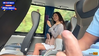 Young Brunette Gets A Rough Public Bus Handjob And Enjoys It To The Core.